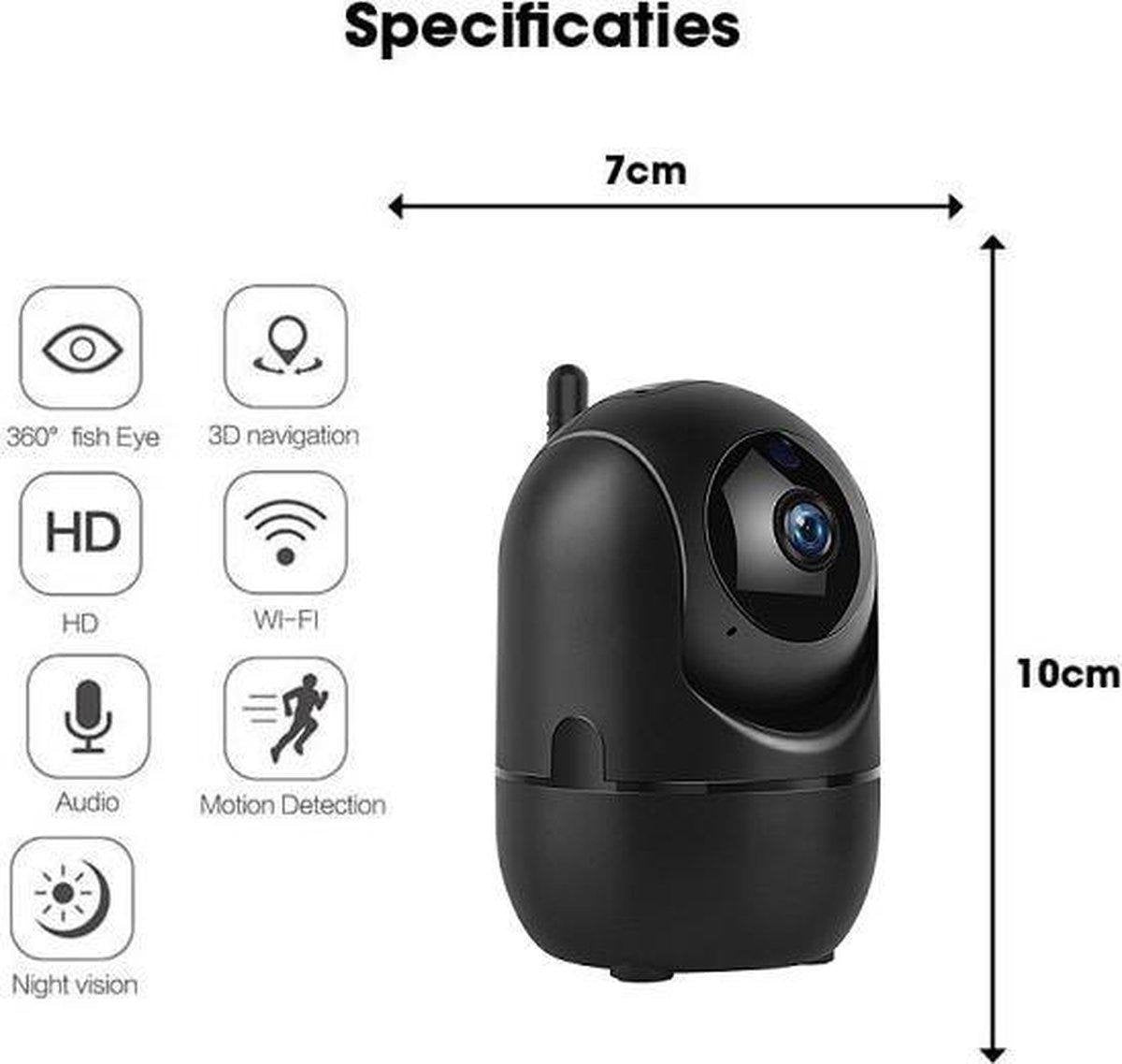 Caméra de surveillance intérieure 360° Pro Noir - Contrôle avec application - Caméra intelligente WIFI 1080P - Vision nocturne HD
