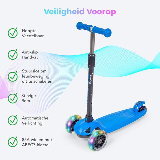 LifeGoods Scooter enfant TurboRide - Étape 5-8 ans - 3 roues lumineuses - Garçons/Filles - Bleu