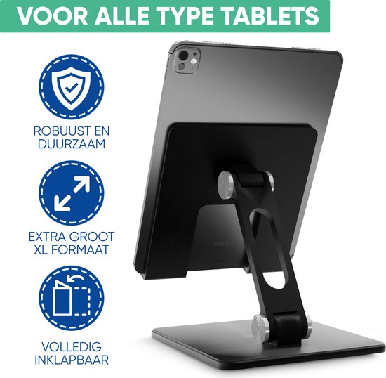 Serve Tablet Holder XL Foldable - Extra Sturdy & Stable - Black Collapsible Stand for Table or Desk - Noir
