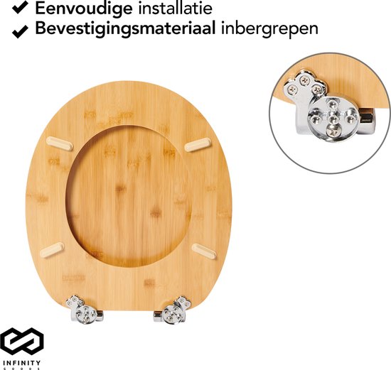 Infinity Goods Bamboo Toilet Seat Terry - Toilet Seat With Lid - Soft Close - Stainless Steel Hinges - Includes Fixing hardware
