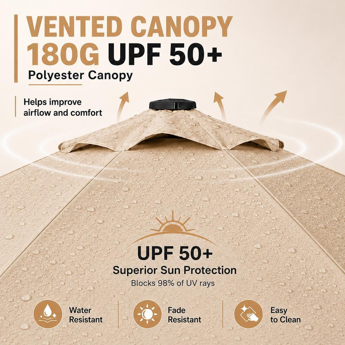 Parasol Yaheetech avec éclairage solaire - 32 LED - Ø 9 ft - couleur Tan