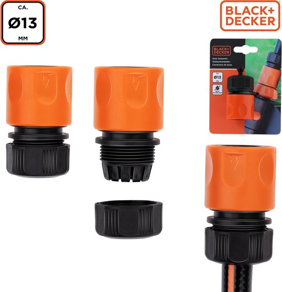 BLACK+DECKER Raccord rapide pour tuyau d'arrosage - 1/2'' - plastique - noir/orange - ⌀13 mm - Plastique - Noir/Orange