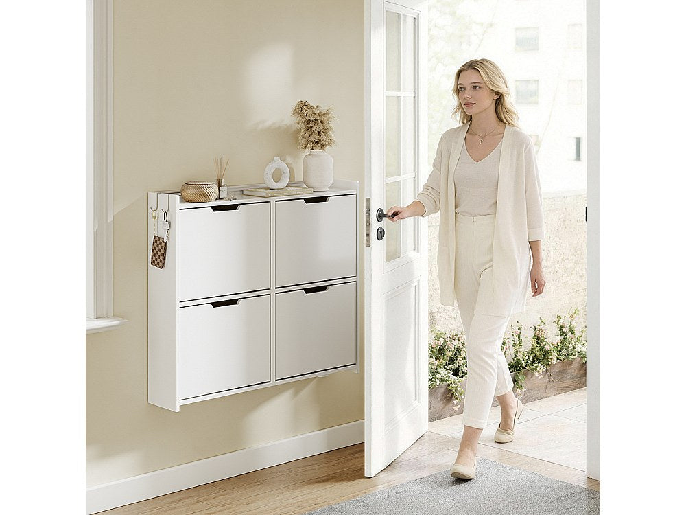 Armoire à chaussures Sobuy à 4 portes battantes - Design compact pour petite entrée - 100 x 19 x 93 cm - Blanc