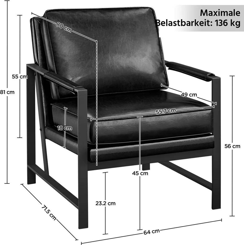 Fauteuil relax rétro Yaheetech en similicuir, noir