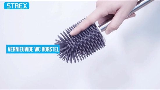 Strex Brosse de Toilette en Silicone avec Support Noir - Séchage Rapide, Hygiénique & Antibactérien - Brosse WC - Porte-Brosse de Toilettes
