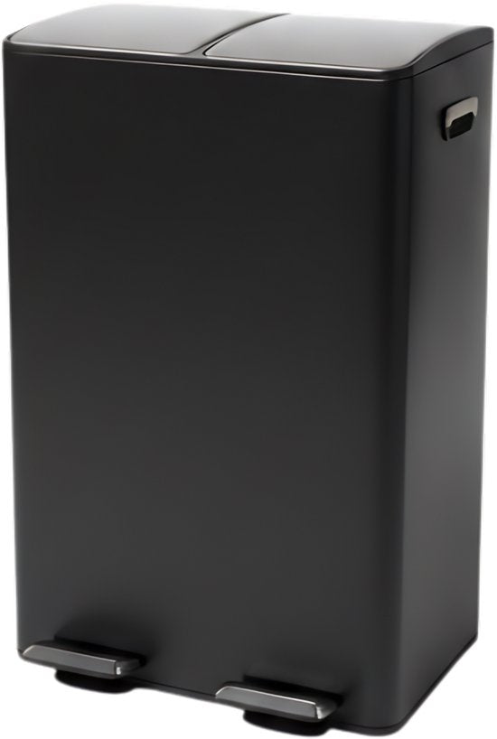 Bayt Poubelle - Poubelle 60 litres (2x30) - Poubelle 60 litres - Poubelle à pédale 60 litres - Poubelle Séparation des déchets - Poubelle 2 compartiments - Poubelle - inox - Noir/Argent