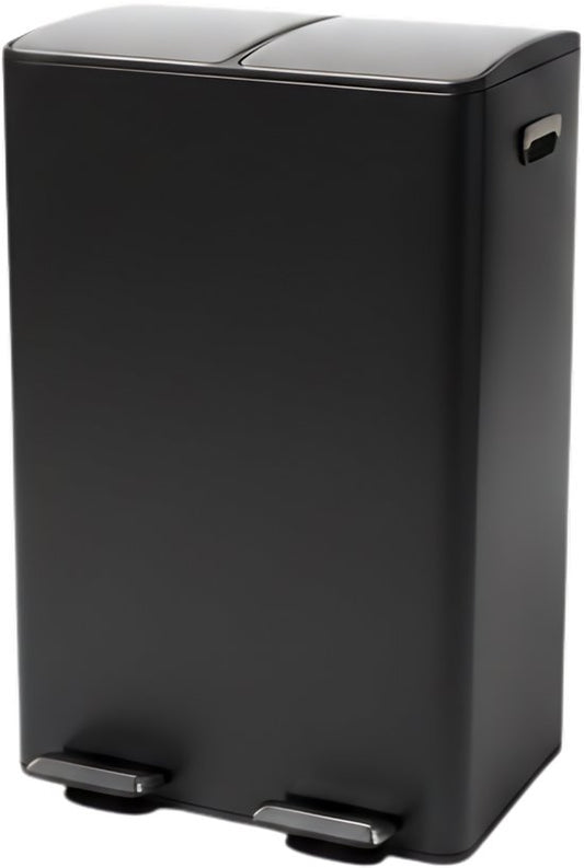 Bayt Poubelle - Poubelle 60 litres (2x30) - Poubelle 60 litres - Poubelle à pédale 60 litres - Poubelle Séparation des déchets - Poubelle 2 compartiments - Poubelle - inox - Noir/Argent