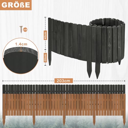 Clôture de jardin en bois flexible Woltu - Anthracite - 203 x 60 cm