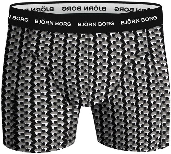 Björn Borg Cotton Stretch Boxer Shorts Men - Black/Print/Blue - 5 pièces - Pantalon homme - Boxer - Taille M