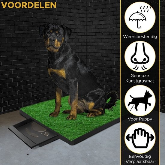 Toivo Dog Toilet Artificial Grass - Black - Odour Repellent - 62 x 49 x 6.6 CM - Dog Toilet Outdoor - Sleep Training Dog - Puppy Pads - Animal Toilet