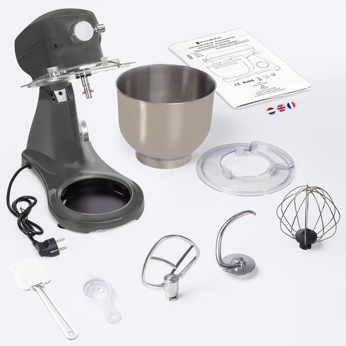 KitchenBrothers Robot de cuisine - Robot de cuisine - 6L Bol mélangeur - 1800W - Aluminium - Anthracite