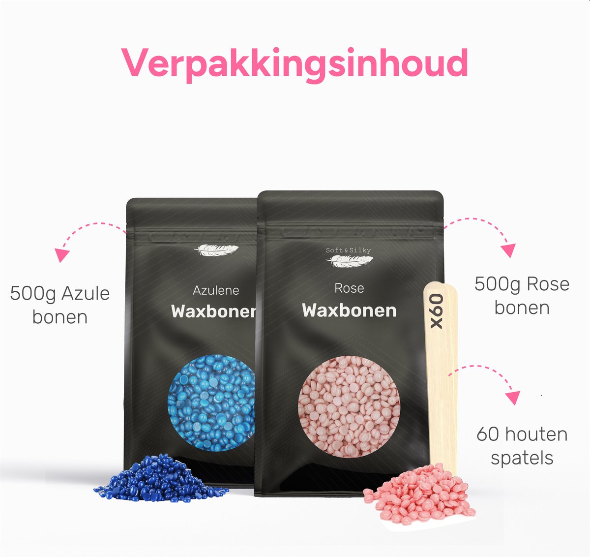 Billes de cire douce et soyeuse 1 kg - Perles de cire dure - 60 spatules incluses - Bleu ou rose - Pour appareil à cire
