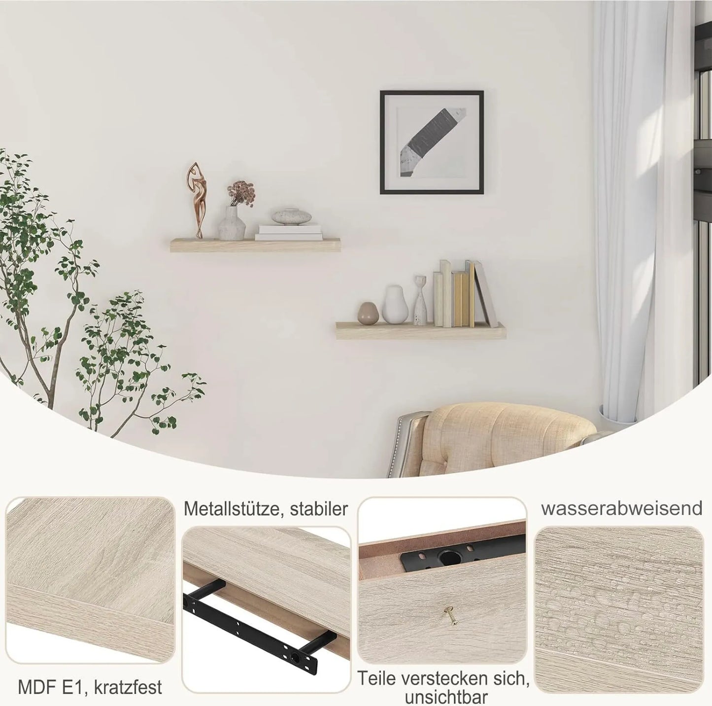 EUGAD Etagère murale flottante - avec supports de fixation métalliques dissimulés, trous pré-percés et placage rustique - pour salon et cuisine - bois Mdf gris - 60 x 23 x 3.8 cm