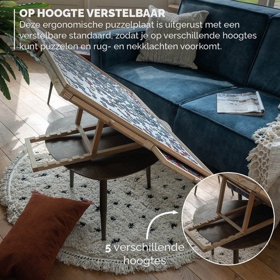 BREND BR-2224 Plateau de puzzle réglable avec 4 tiroirs pour 1500 pièces - Plateau de puzzle avec couvercle transparent - Table de puzzle avec feutre et système de rangement