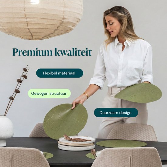 Set de table Castagnola - Set de table en plastique - Sous-verre - Sets de table en plastique et PVC - 6 pièces - Diamètre 37 cm - Vert
