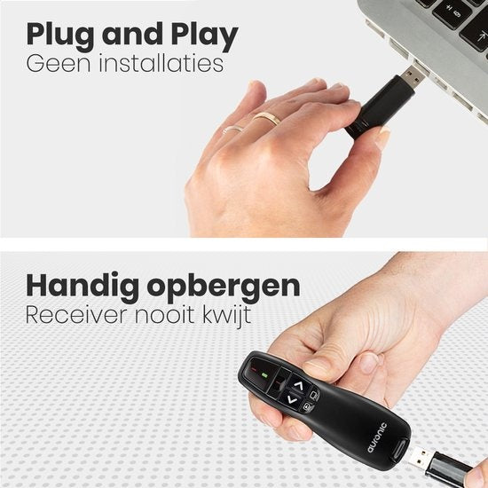 Auronic Presenter - Sans fil - Pointeur laser - Clicker de présentation - 20 mètres - avec étui - noir