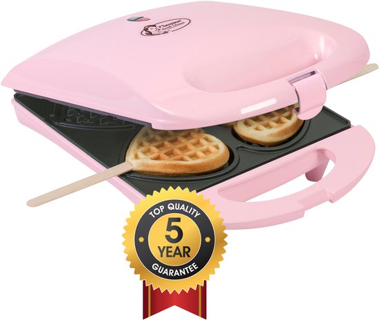 Gaufrier Bestron - DSW271P - 1 400 W - 4 mini-gaufres en forme de cœur - 20 bâtonnets en bois inclus - Rose