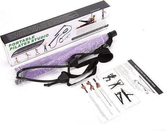Bâton de Pilates - Barre de Pilates - Bande de résistance - Bande élastique de fitness - Entraînement de force - Fitness - Pilates - Intérieur - Extérieur - Entraînement de tout le corps - Mauve - Longueur de corde élastique réglable