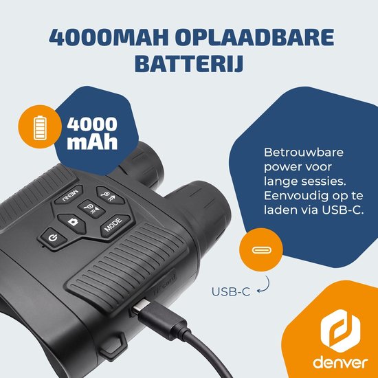Caméra Denver Nightvision - Jumelles - Vision nocturne avec infrarouge - Enregistrement photo et vidéo (4K) - Batterie 4000mAh - NVI492