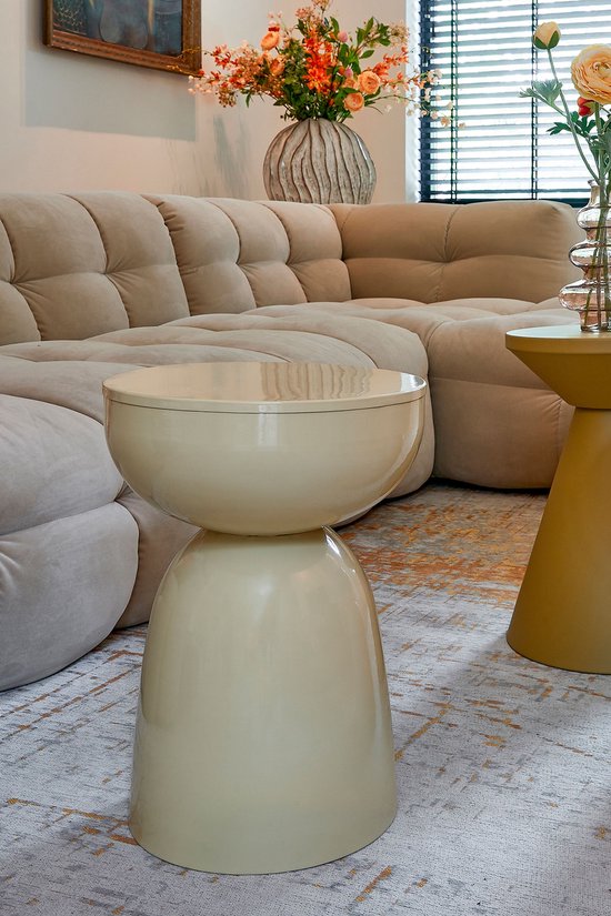 Mica Decorations Elliot Table d'appoint - Table d'appoint ronde H45 x Ø32 cm - Petite table d'appoint pour le salon ou la chambre - Idéale comme table pour plantes - Fer avec revêtement par poudrage - Beige