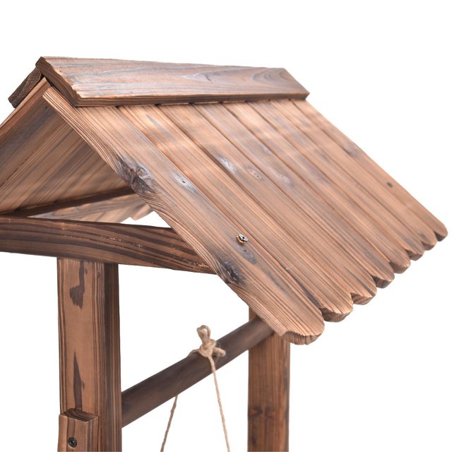 Fontaine de jardin Coast avec puits en bois, seau et pot de fleurs avec toit - Design rustique - 43 x 39 x 72 cm - Marron