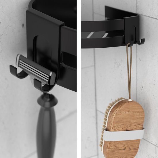 Sanicraft® - Support de douche - Tablette de douche sans perçage - Convient à tout type de mur - Support de douche suspendu - Tablette de douche noire - Tablette de douche - Inox - 2 pièces