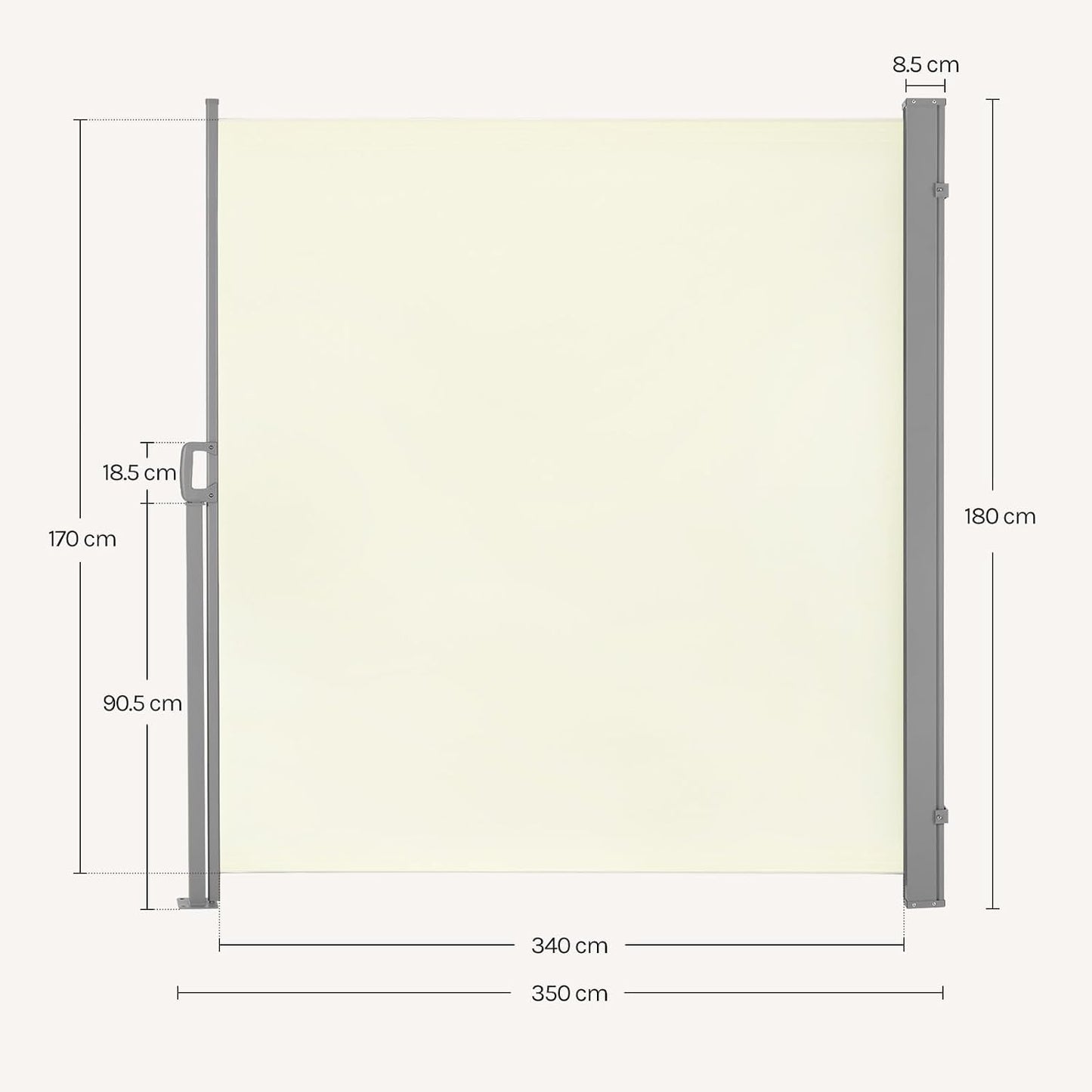 WOLTU Store latéral rétractable 180 x 350 cm - Protection contre les regards indiscrets - Protection solaire et coupe-vent - Crème