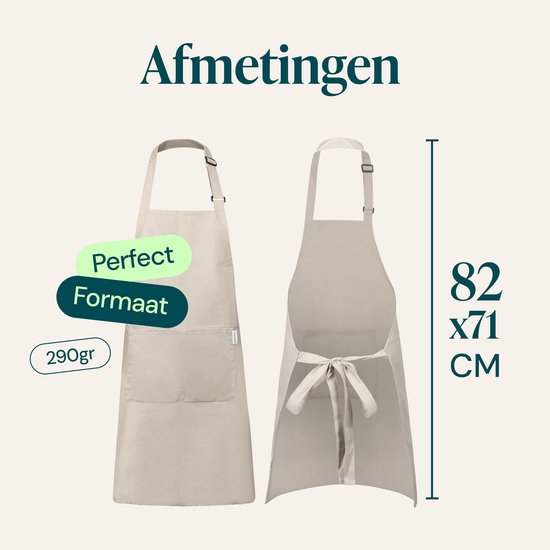 Tablier de cuisine Castagnola - Imperméable et antisalissure - Tablier de cuisine professionnel - Tablier pour femmes et hommes - Tablier de traiteur - Unisexe - Boucle réglable - Compartiments extra-larges - Beige