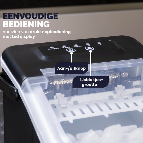 BREND BR-2213 Machine à glaçons avec cuillère et plateau d'égouttage - Grands L ou petits S glaçons - Machine à glaçons portable - 10 kg en 24 heures - Noir