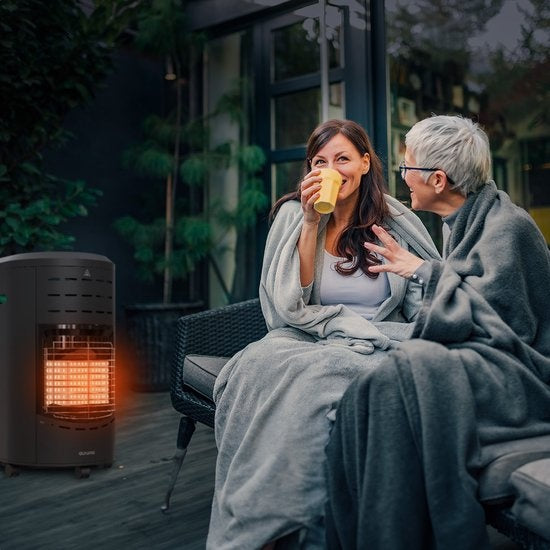 Réchaud à gaz mobile Auronic - avec roues - jusqu'à 60 m² - avec détendeur et tuyau de gaz - avec housse de rangement - noir