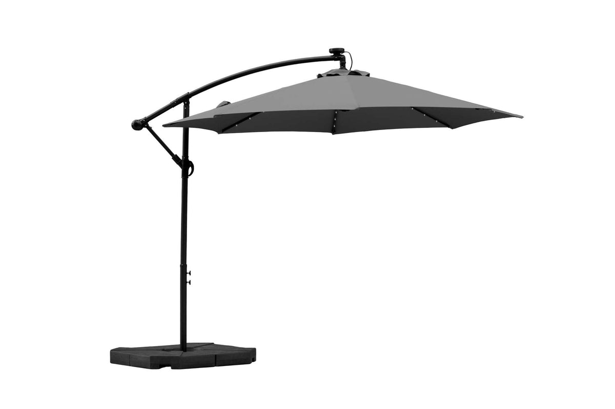 Feelfurniture Toscano Parasol suspendu gris foncé – Parasol Banana avec éclairage LED et housse – Ø 300 cm