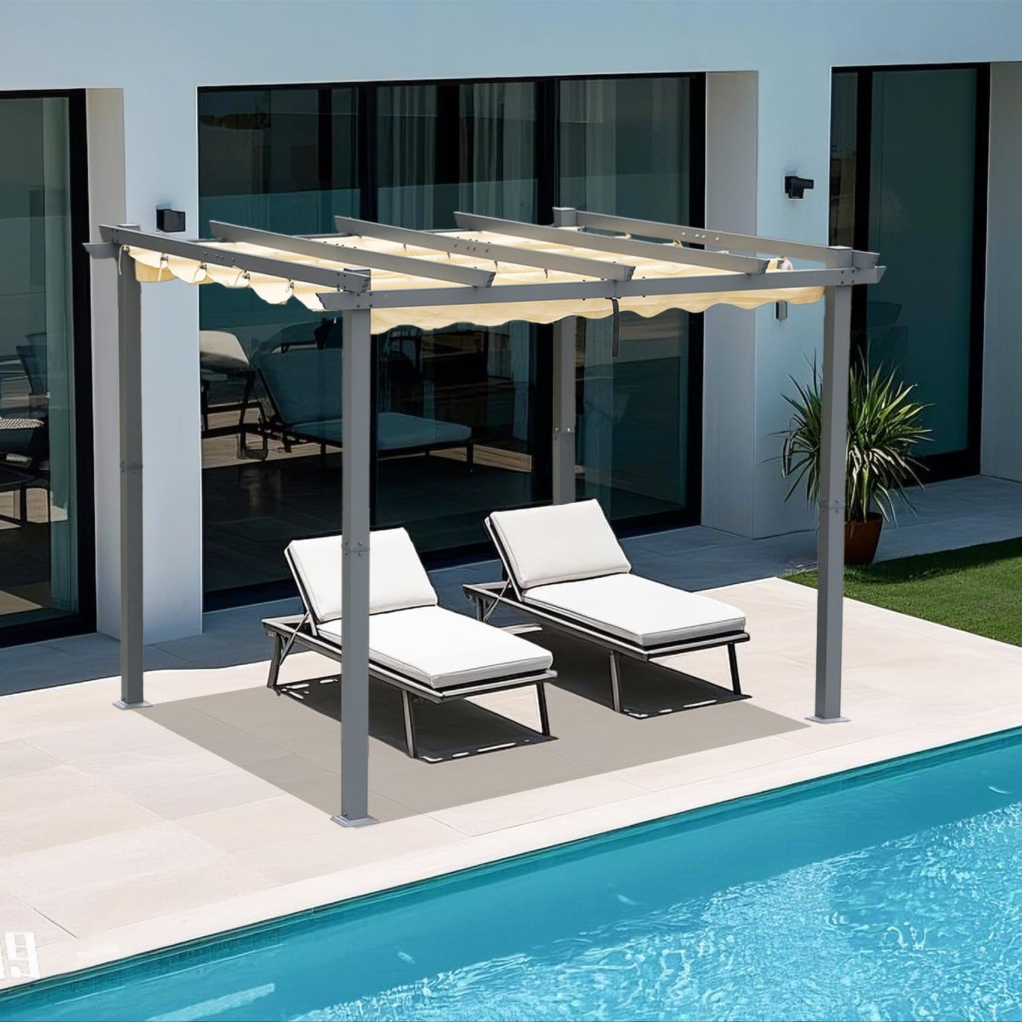 Pergola de terrasse Angel Living en aluminium avec toit rétractable - 3 x 4 m - Beige