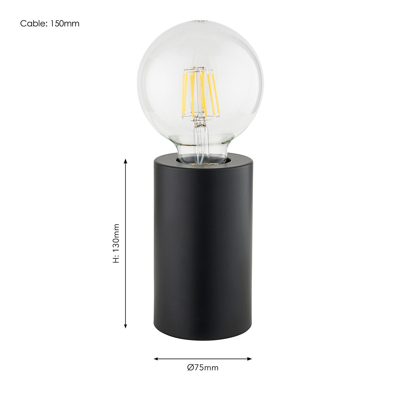 Pied de lampe de table Harbour Studio Reno, noir mat - Cylindrique - E27 - Avec interrupteur sur le cordon