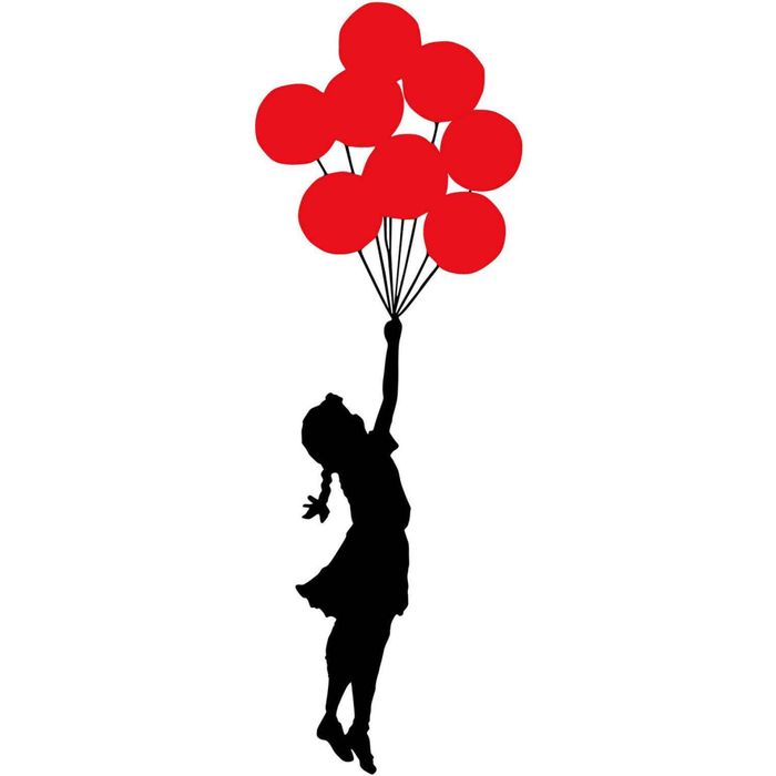 Wallity Wall Banksy - Décoration murale en métal - Fille avec ballons - Rouge/Noir - 34cmx1.5mmx100xcm