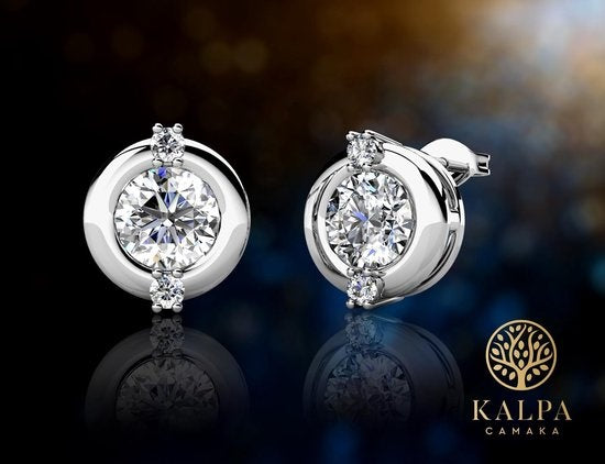 Yolora Boucles d'oreilles pour dames avec cristaux ronds Kalpa Camaka - couleur argent - plaqué or blanc 18K - Cadeau de fête des mères