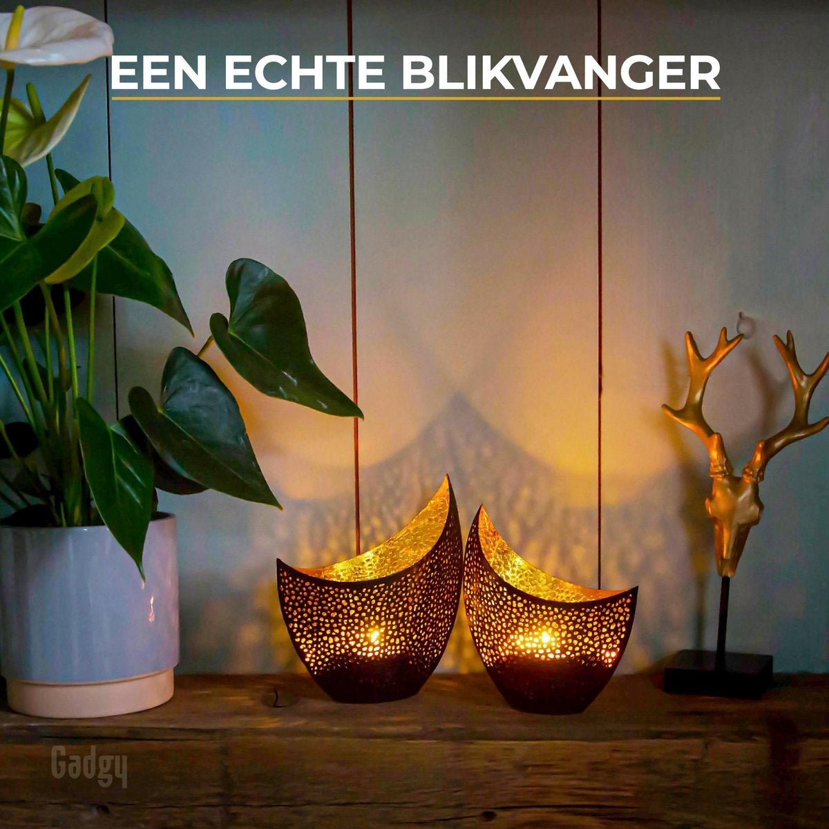 Gadgy Porte-lampes Oriental - Lot de 2 - 16 et 14.5cm - Porte-lampes - Noir/Doré - Métallique