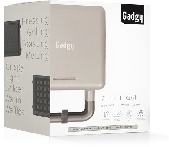 Gadgy Premium Gaufrier – Argent - Gril, appareil à croque-monsieur et gaufrier 3-en-1 - Plaques interchangeables - 600 W - Très puissant - Gaufre bruxelloise