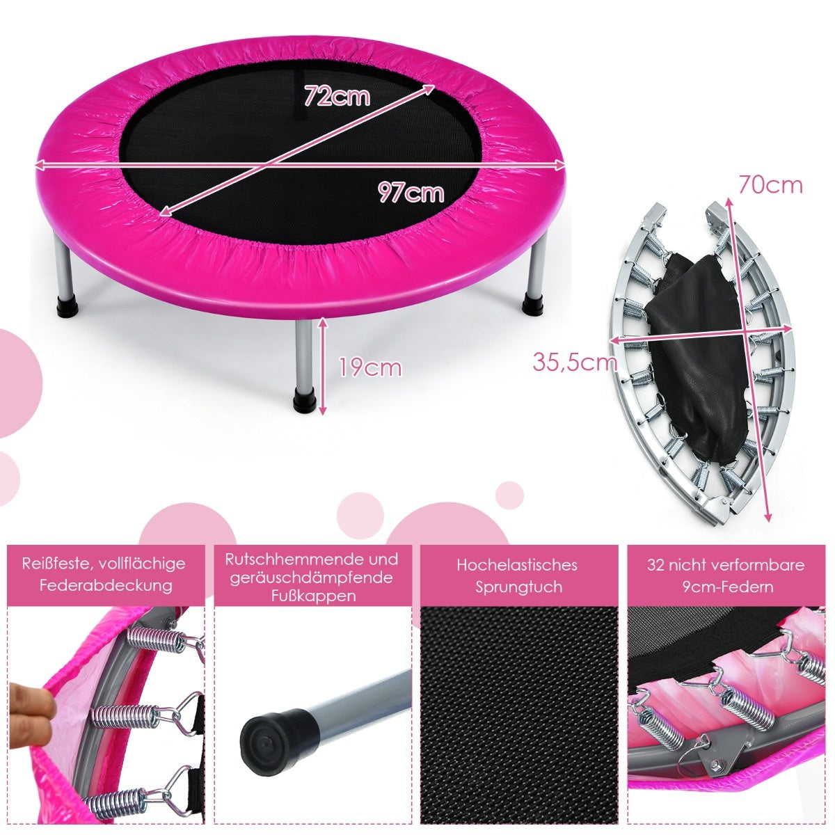 Coast Ø 97 cm opvouwbare trampoline mini -vouwtrampoline voor kinderen draagbaar roze