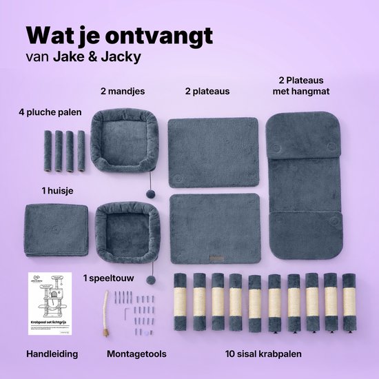 Jake et Jacky : Arbre à chat - Arbre à chat - Meuble à griffer - Arbre à chat - Arbres à chat - Maison pour chat - Gris foncé - 147 cm de haut