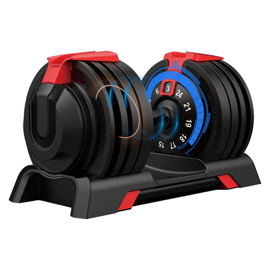 DH FitLife Ensemble d'haltères réglables 2x 24 kg - 3-24 kg par haltère - Noir - Fonte - Système 12 en 1