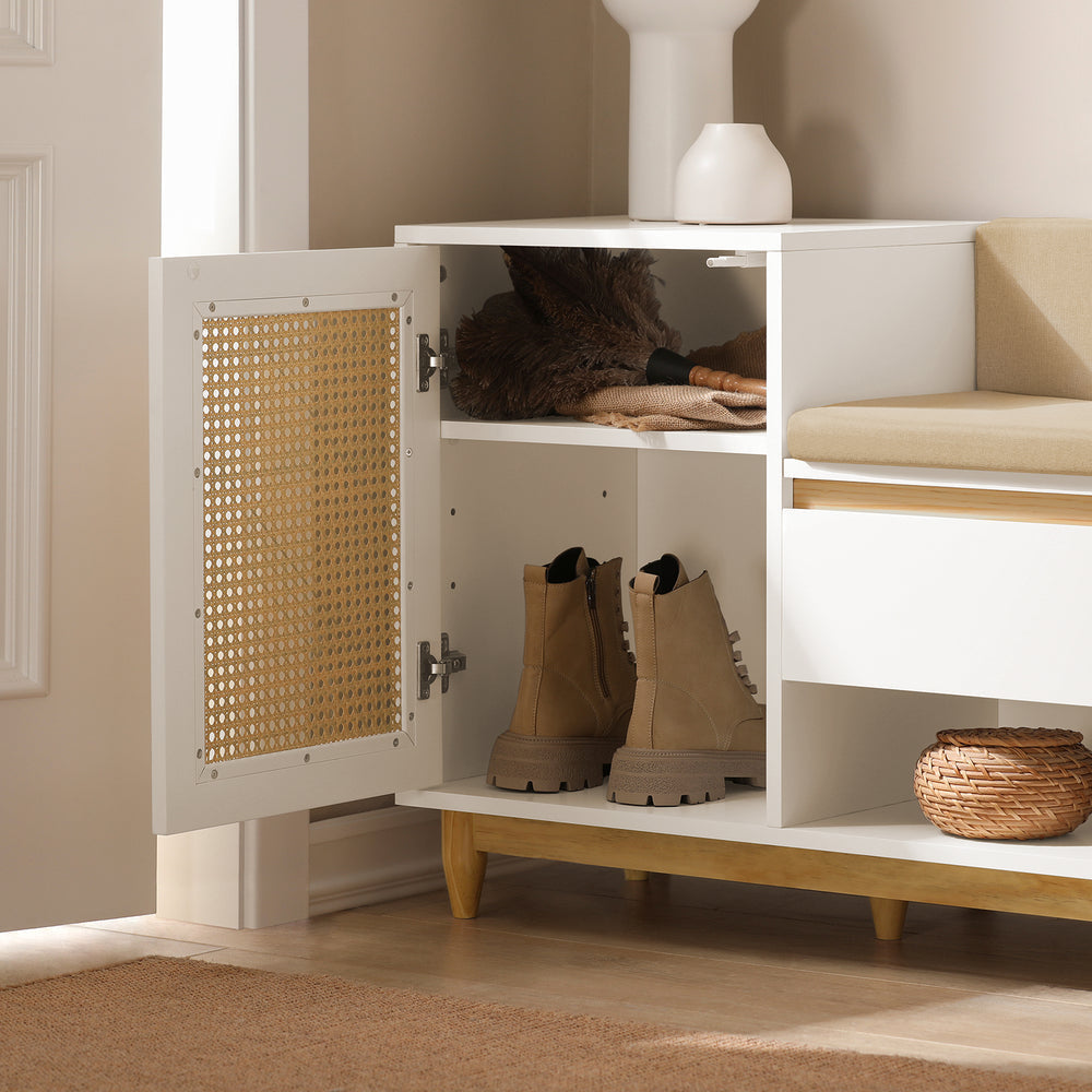 SoBuy FSR128-W Meuble à chaussures - 1 porte - 1 tiroir - compartiment ouvert - 100 x 35 x 60 cm - blanc