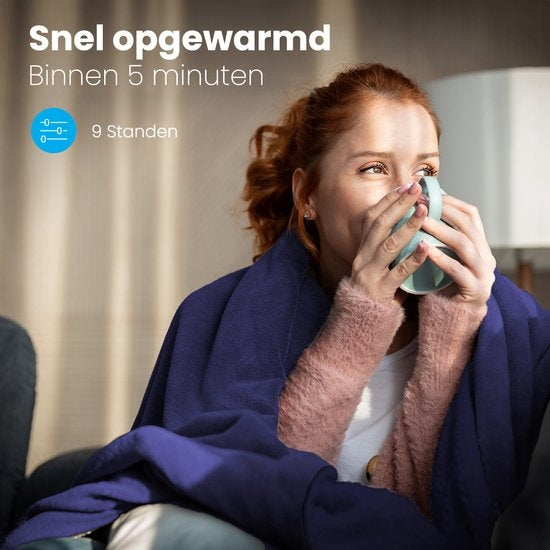 Couverture électrique Auronic - Couverture chauffante - 9 niveaux de chaleur - 1 personne - 160x120cm - Bleu