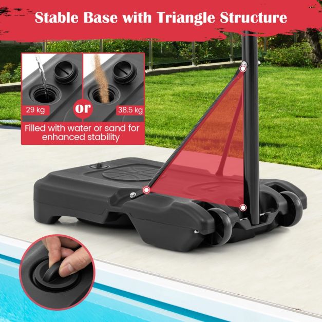 Anneau de basket réglable Coast pour piscine - 165-185 cm de haut - rouge - Support de basket portable pour enfants, adolescents et adultes