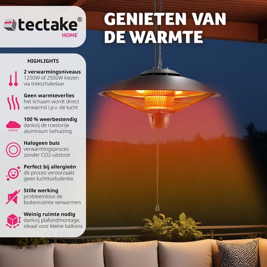tectake® - Chauffage infrarouge suspendu - chauffage de plafond - chauffage infrarouge extérieur et intérieur - chauffage électrique - chauffage de plafond pour terrasse