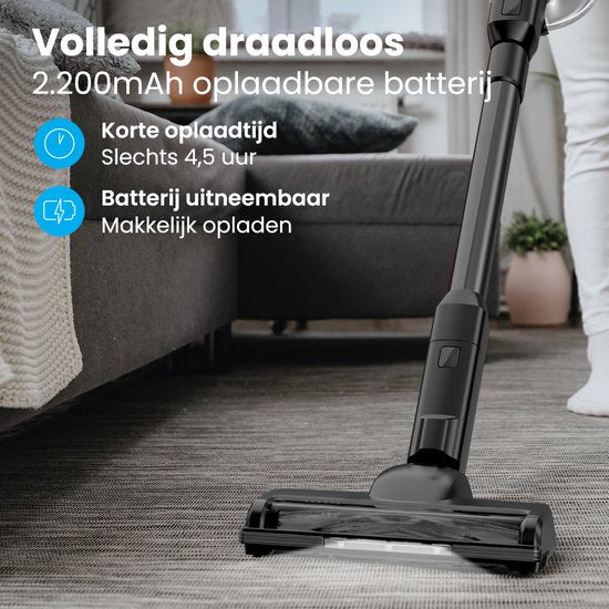 Auronic Stick hoover - Sans fil - Sans sac - Alimenté par batterie - Autonome - 220W - Batterie supplémentaire - Aspirateur - Noir