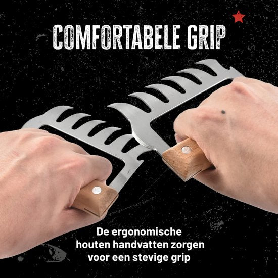 BBQBuddies Pinces à viande en bois – Meat Claws pour le porc effiloché, le poulet et le barbecue – Pince à effilocher la viande avec poignées en bois