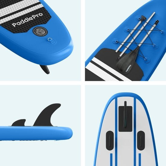 LifeGoods SUP Board - Planche à pagaie gonflable - Ensemble complet - Max. 135KG - 320x81cm - Bleu
