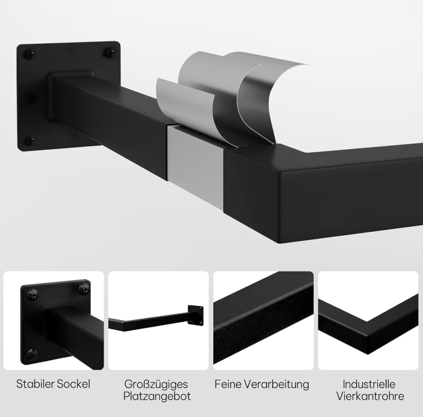 Portemanteau mural Woltu style industriel - Noir - 170 x 6 x 30 cm