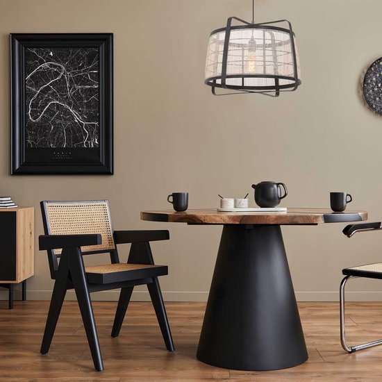 Anne Lighting - suspension - Capos - noir - bois et tissu - Ø 48 cm - E27 - 3511ZW