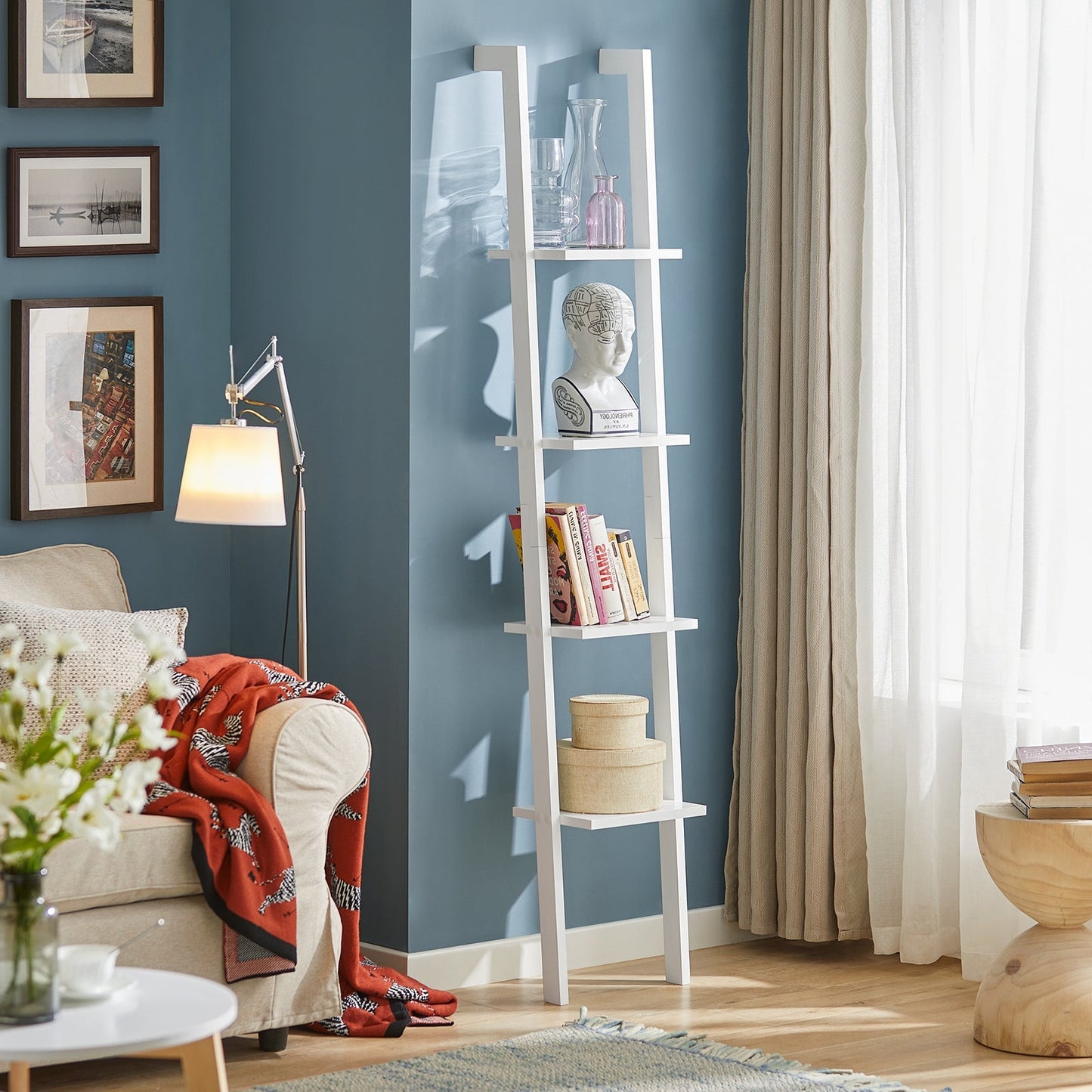 SoBuy Armoire-échelle - 4 étagères - 33x180x23 cm - Blanc